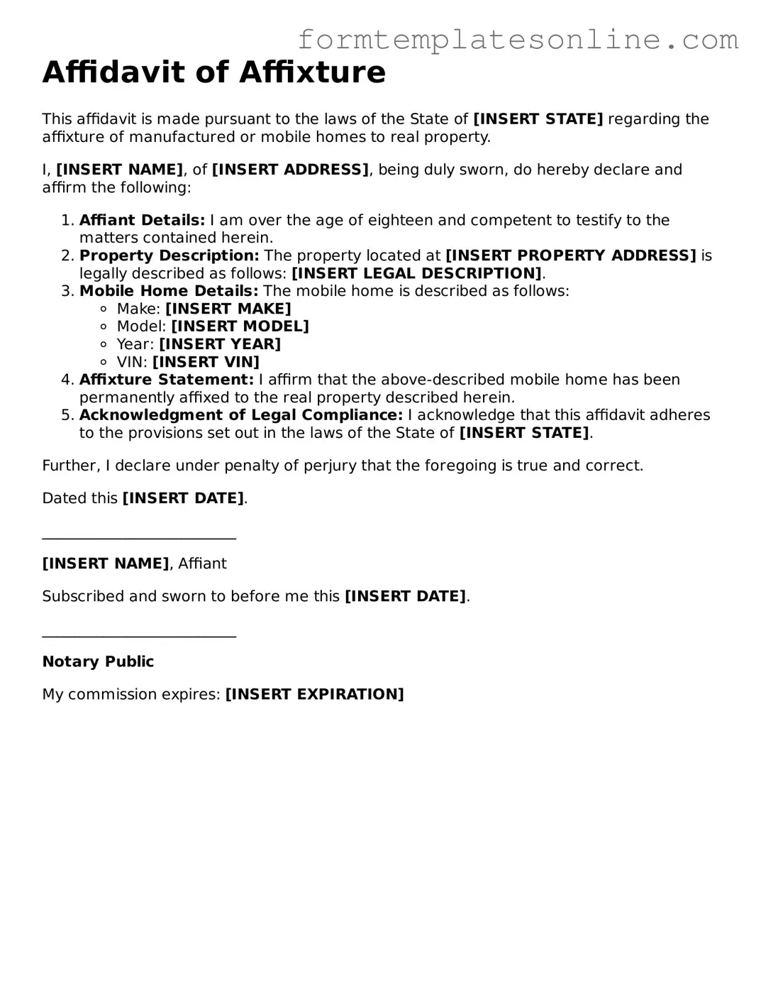 Attorney-Approved Affidavit of Affixture Template