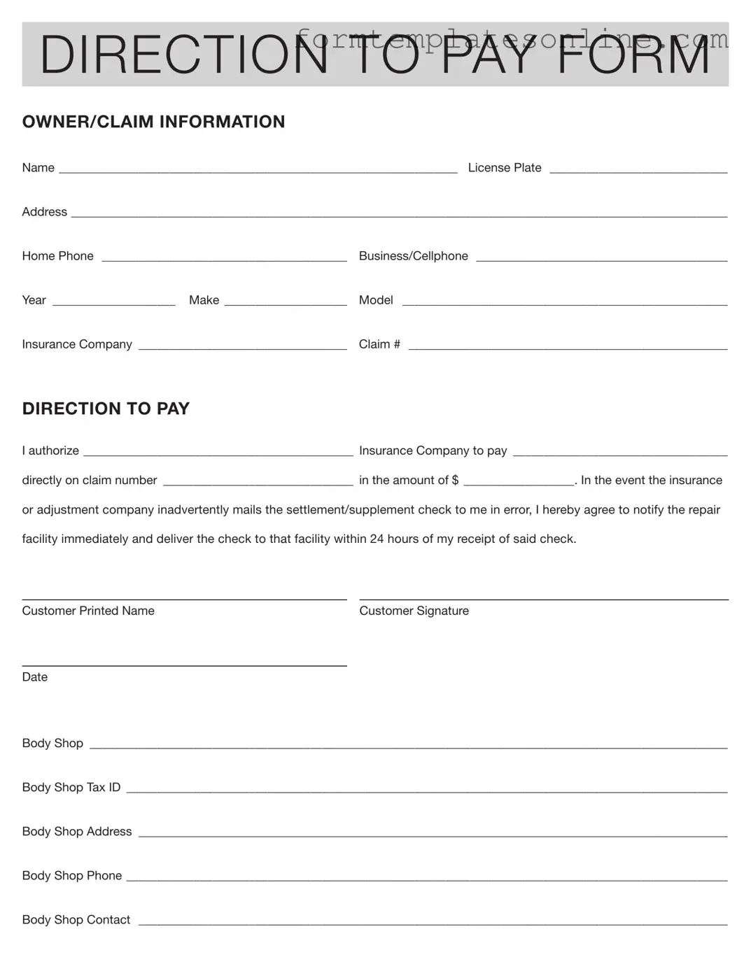 Authorization And Direction Pay PDF Form