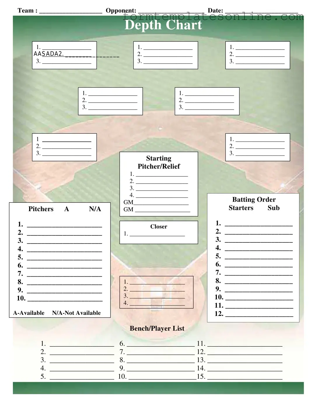 Baseball Field Lineup PDF Form