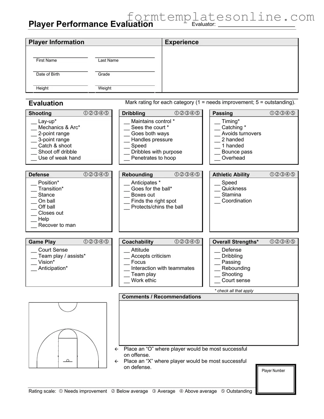 Basketball Evaluation PDF Form