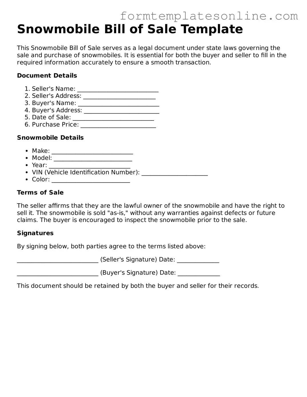 Attorney-Approved Snowmobile Bill of Sale Template