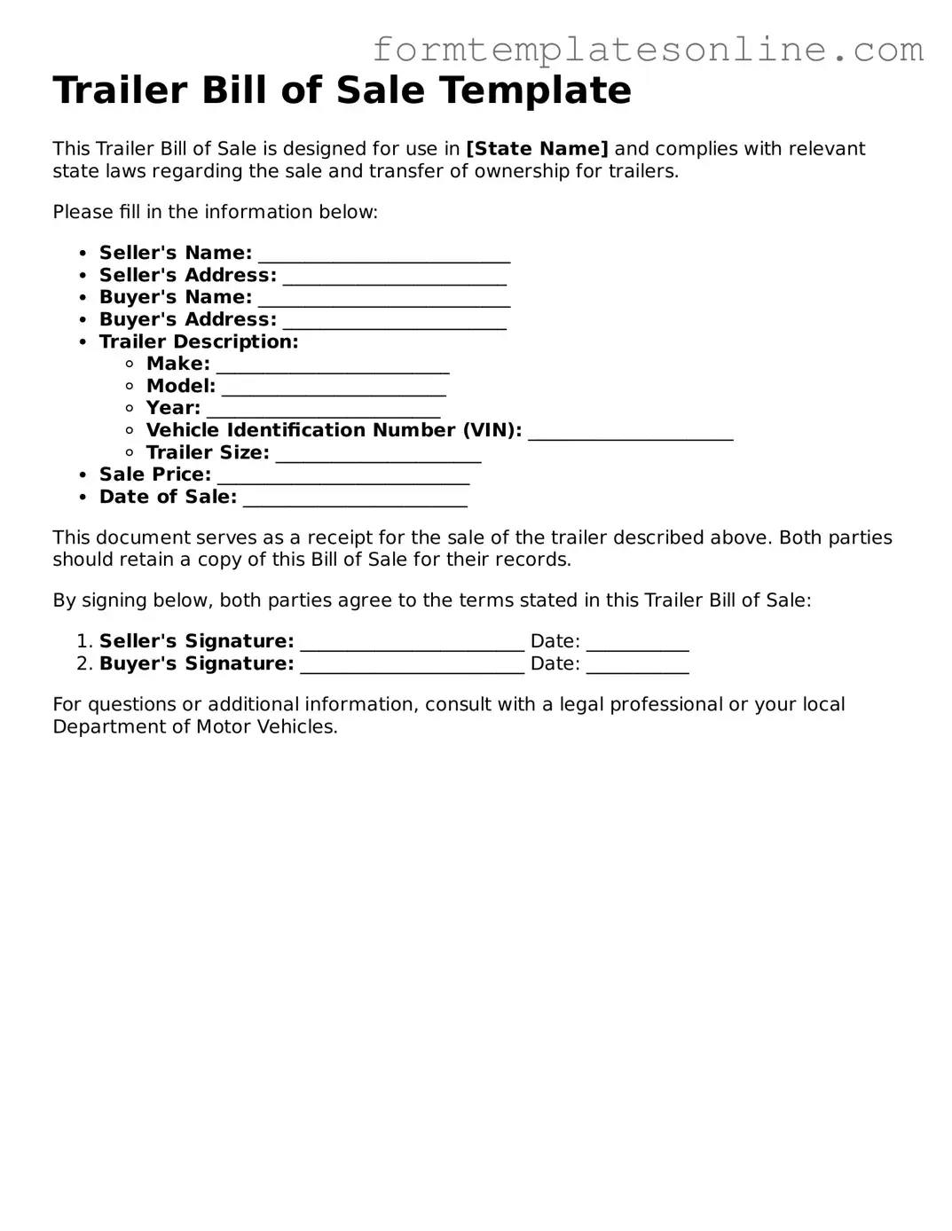 Attorney-Approved Trailer Bill of Sale Template