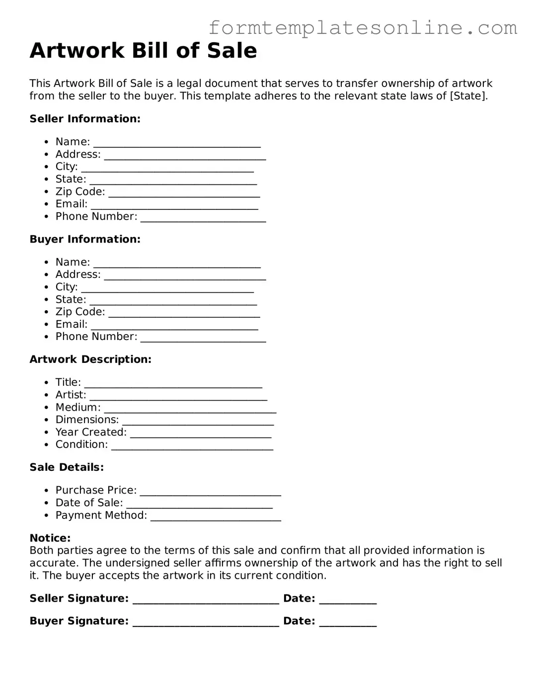 Attorney-Approved Artwork Bill of Sale Template