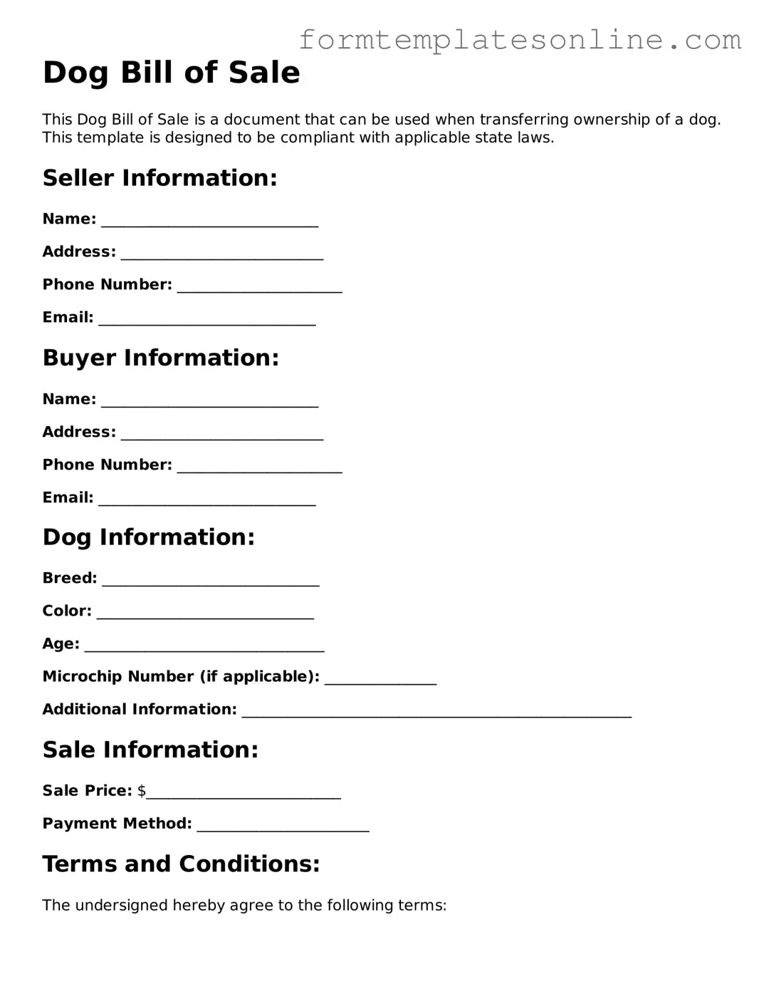 Attorney-Approved Dog Bill of Sale Template