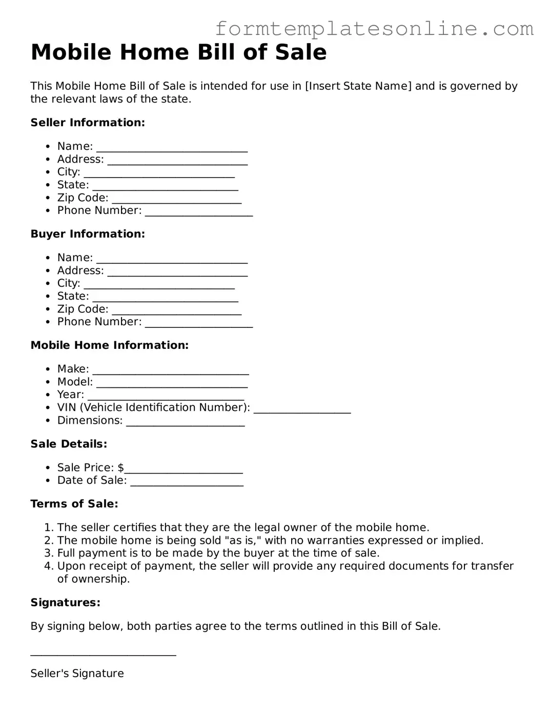 Attorney-Approved Mobile Home Bill of Sale Template
