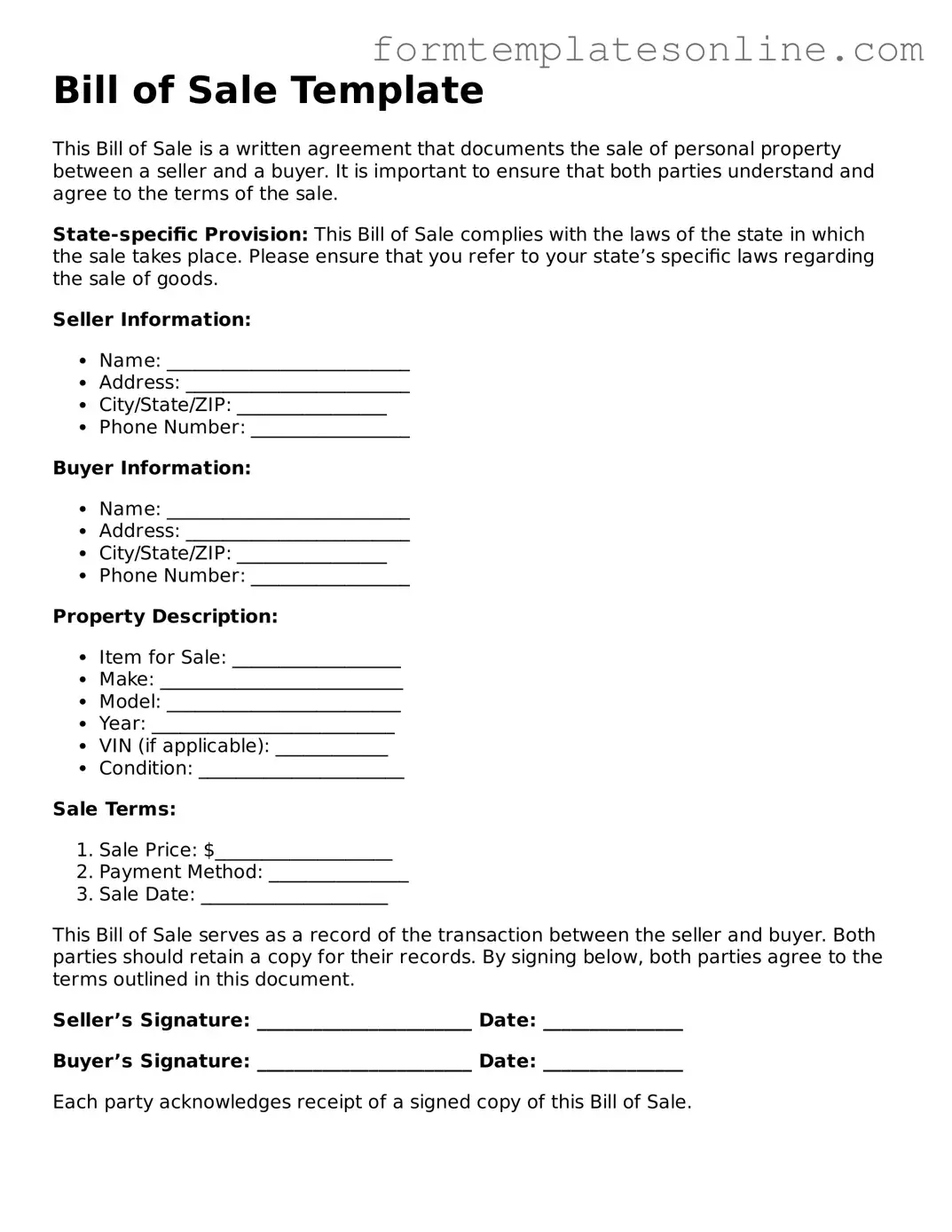 Attorney-Approved Bill of Sale Template