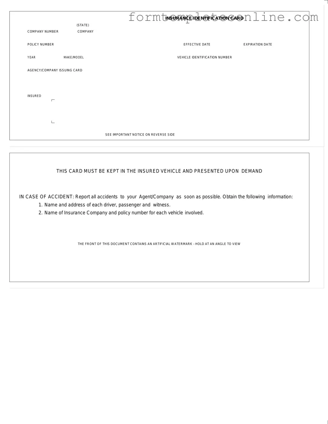 Auto Insurance Card PDF Form