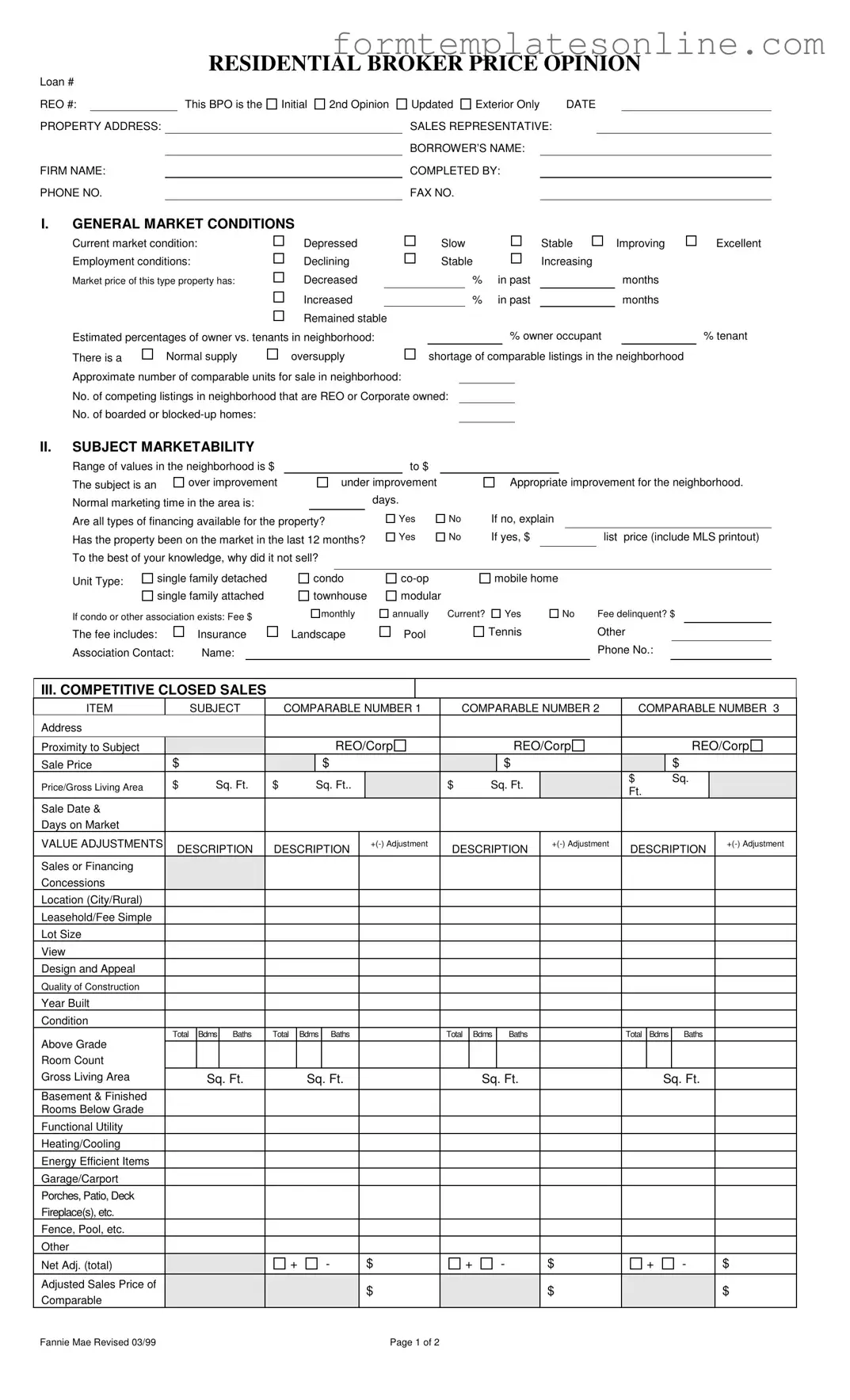 Broker Price Opinion PDF Form