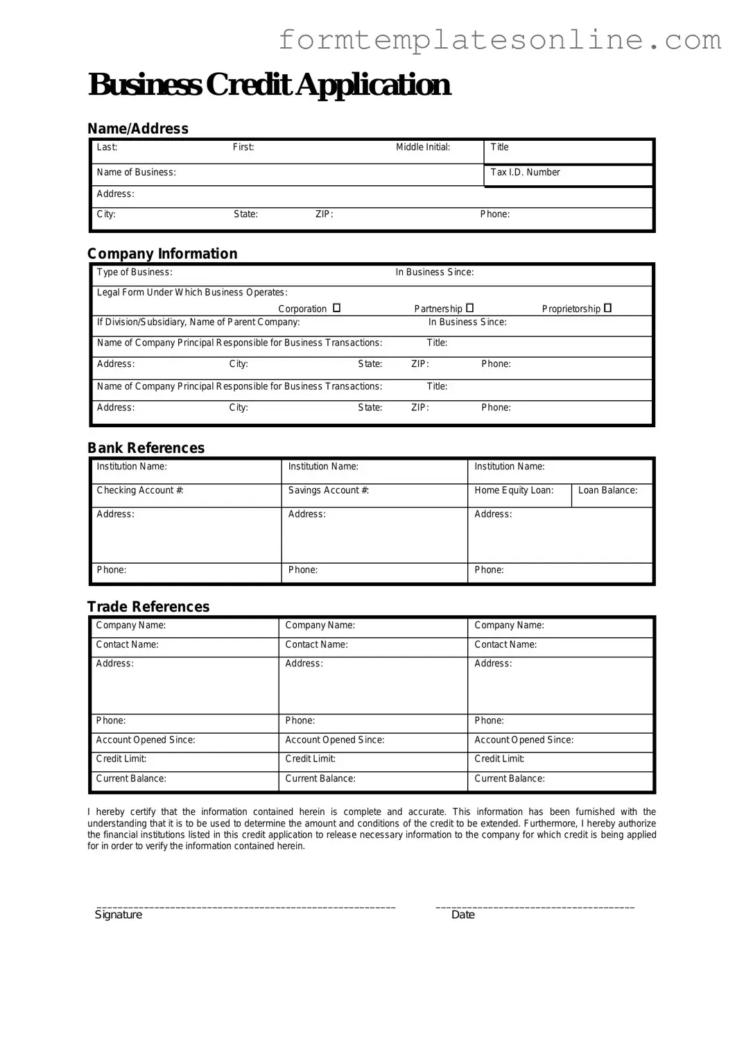 Business Credit Application PDF Form
