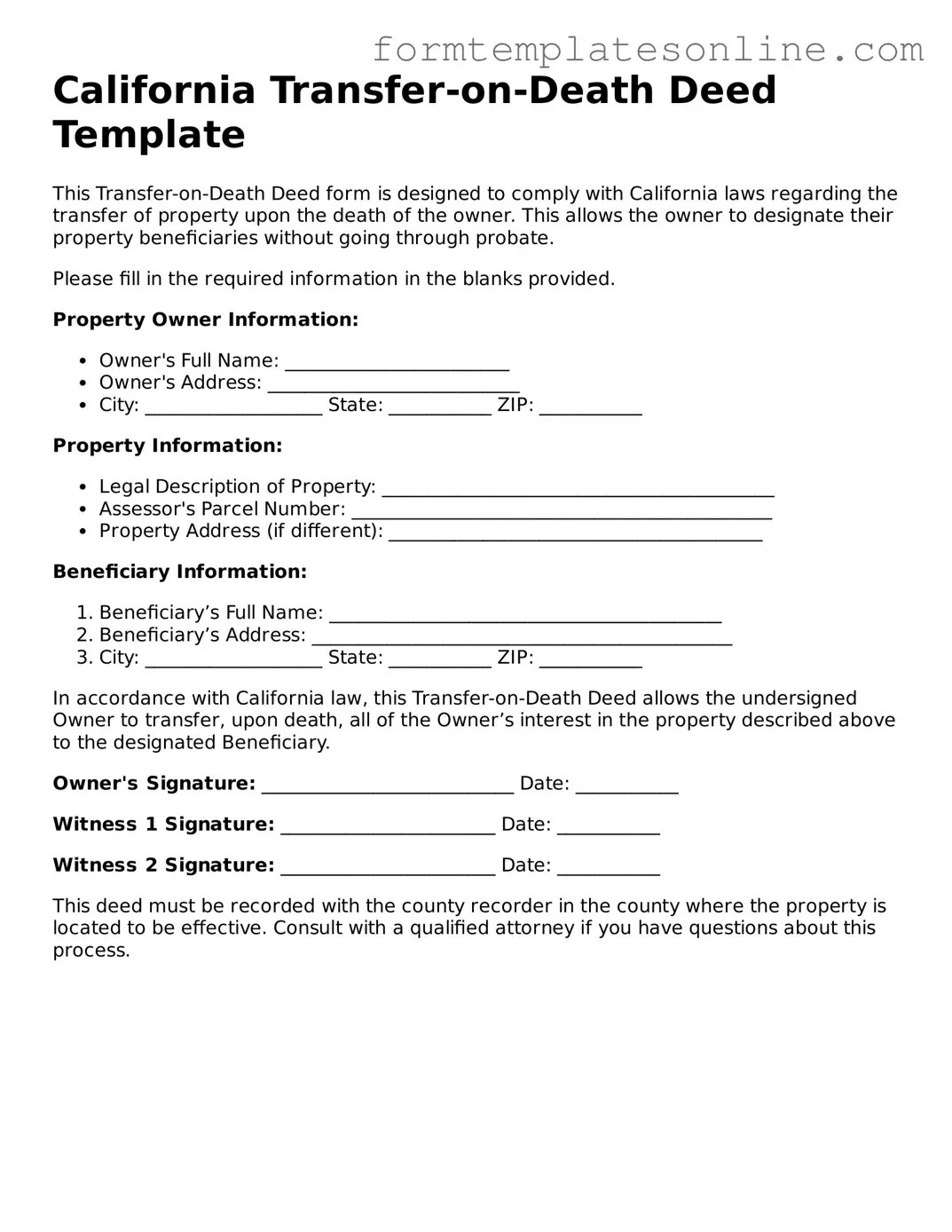 Valid  Transfer-on-Death Deed Form for California
