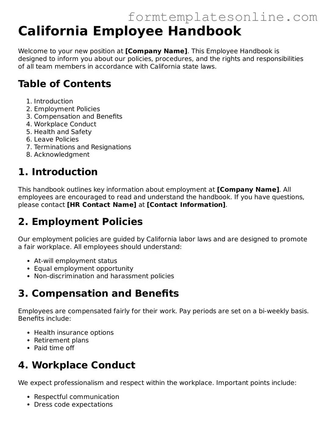 Valid  Employee Handbook Form for California