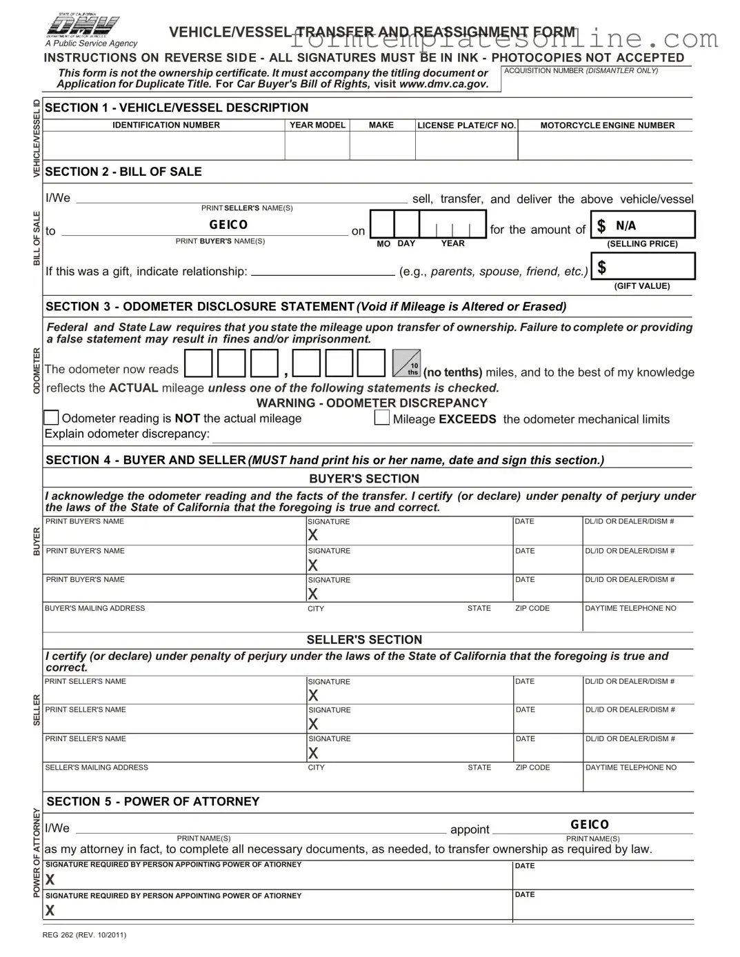 California Fotm Reg 262 PDF Form
