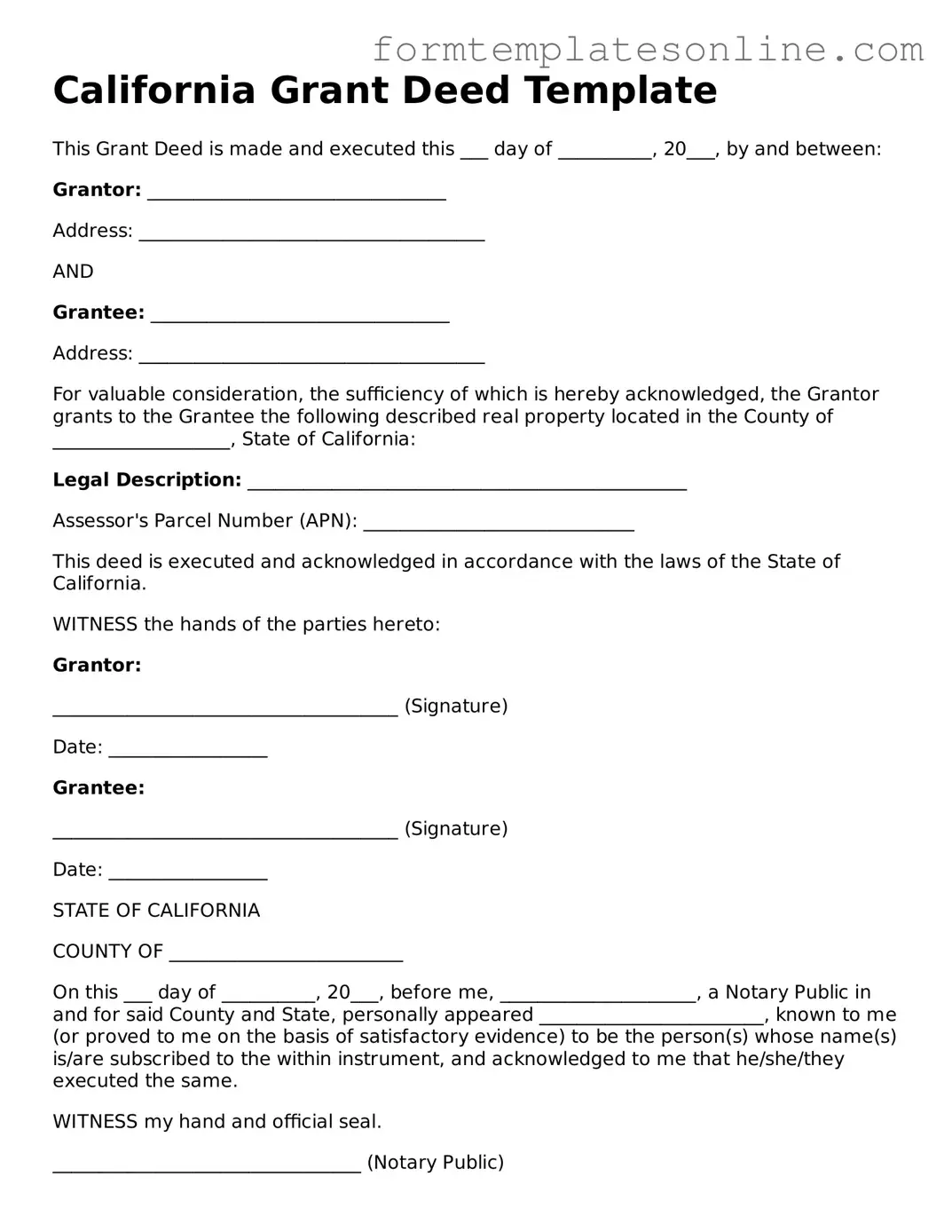 Valid  Deed Form for California