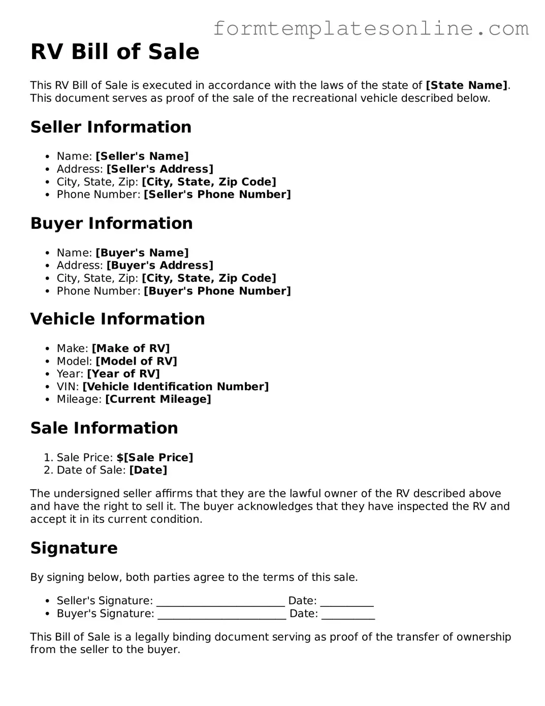 Attorney-Approved RV Bill of Sale Template