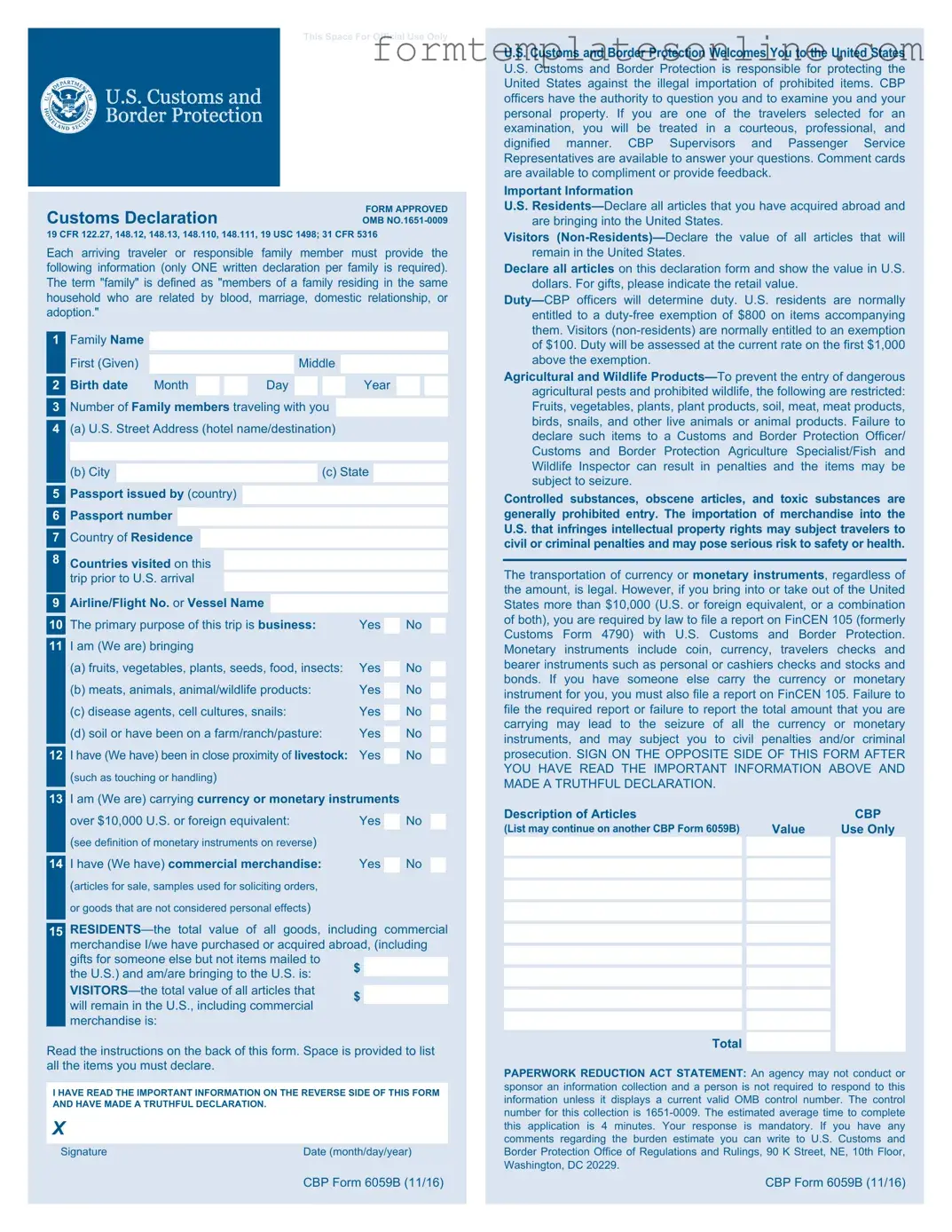 CBP 6059B PDF Form