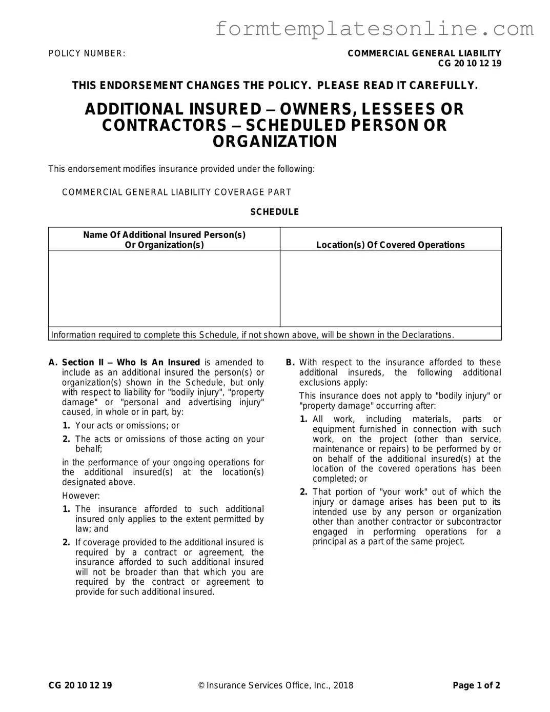Cg 20 10 07 04 Liability Endorsement PDF Form