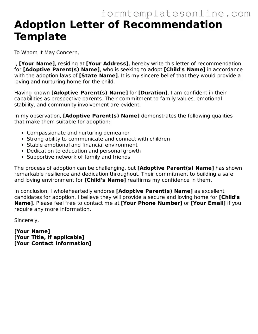 Attorney-Approved Adoption Letter of Recommendation Template