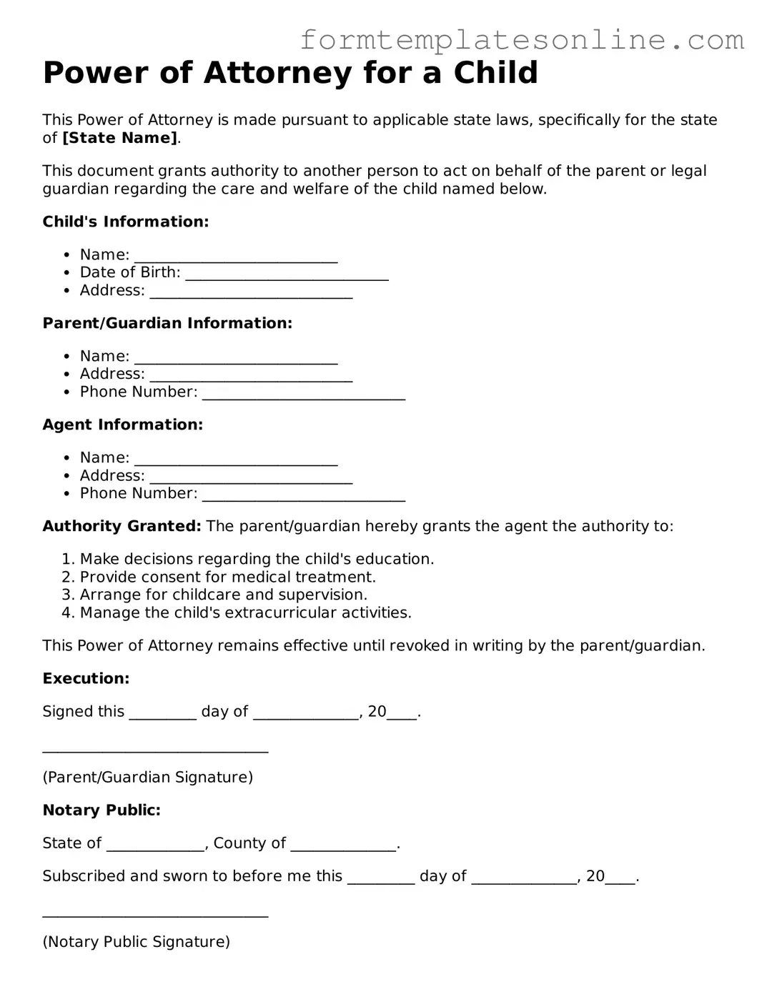 Attorney-Approved Power of Attorney for a Child Template