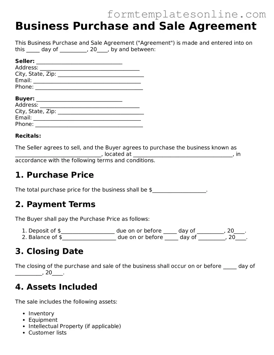 Attorney-Approved Business Purchase and Sale Agreement Template