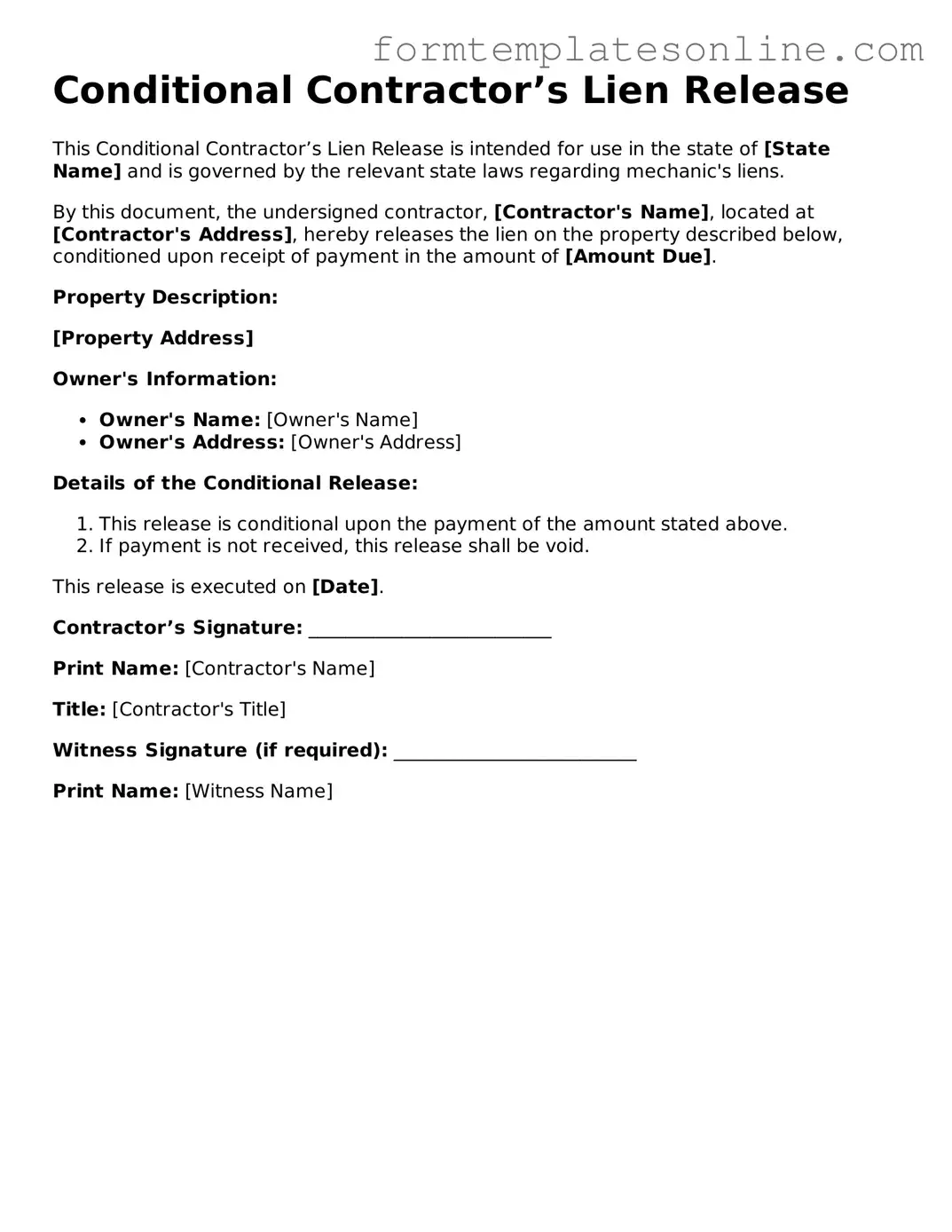 Attorney-Approved Conditional Contractor’s Lien Release Template