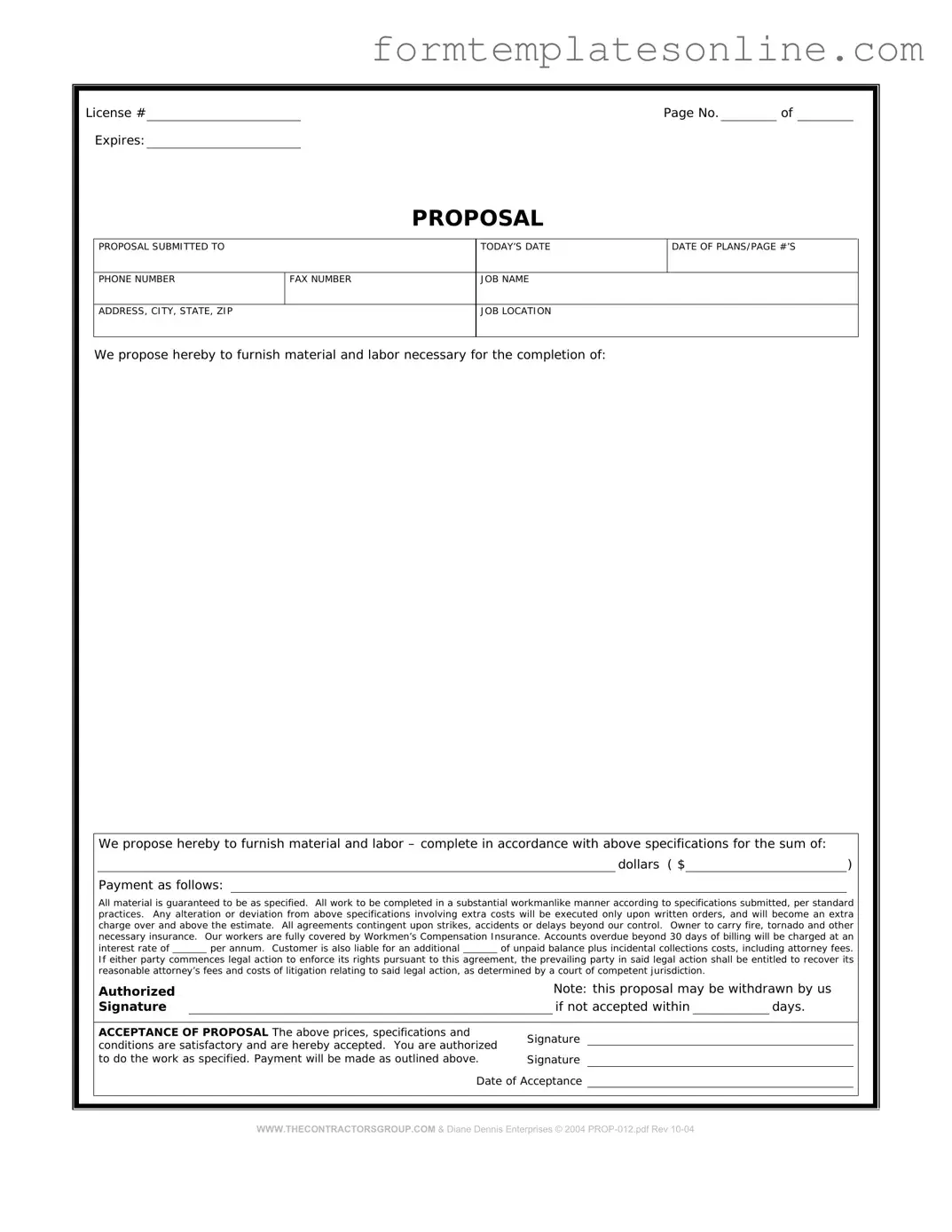 Construction proposal form PDF Form