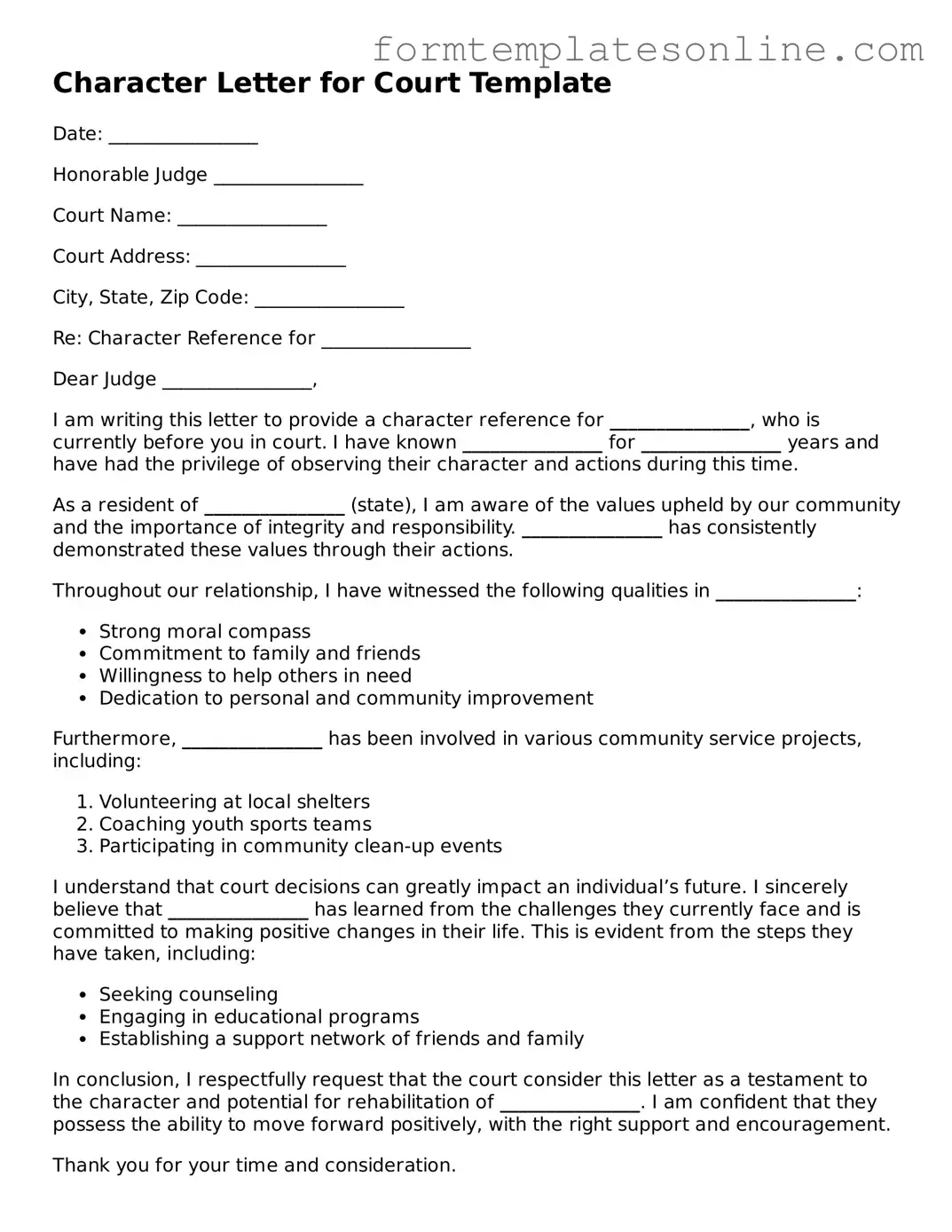 Attorney-Approved Character Letter for Court Template