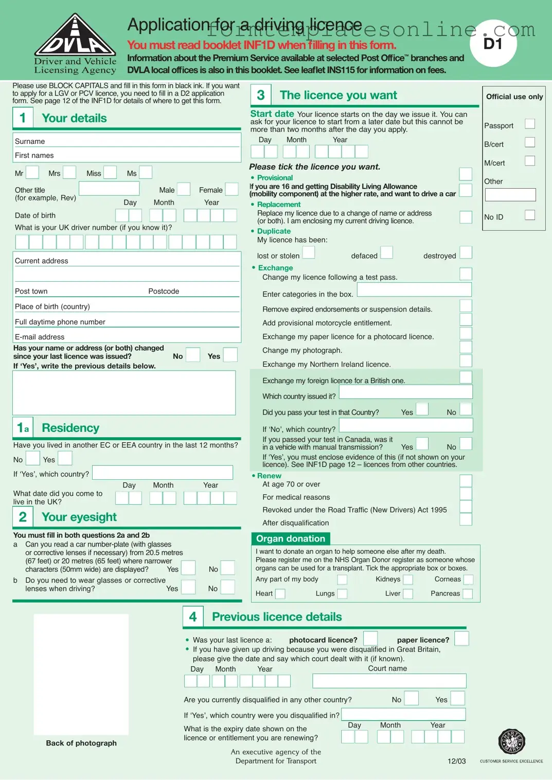 D1 Dvla PDF Form