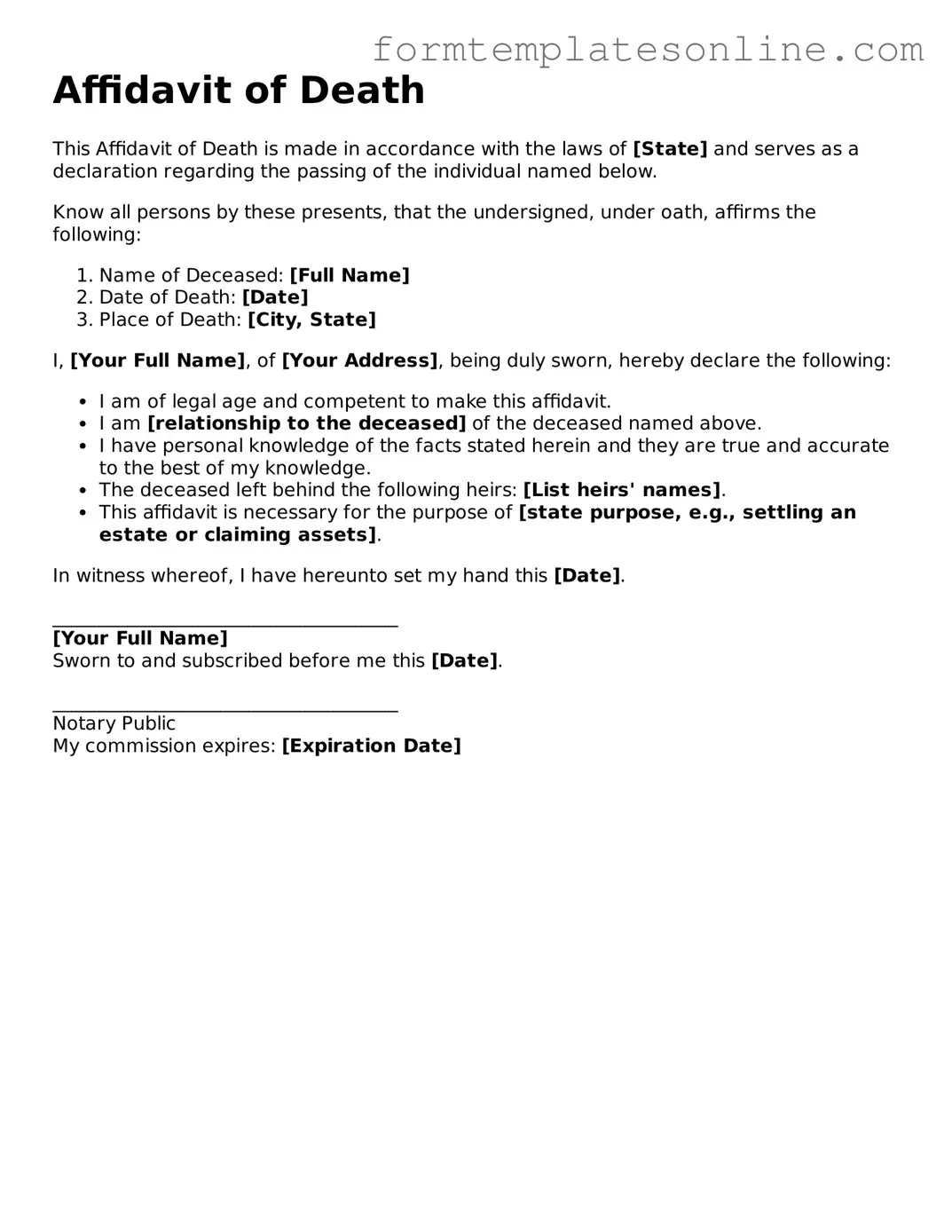 Attorney-Approved Affidavit of Death Template