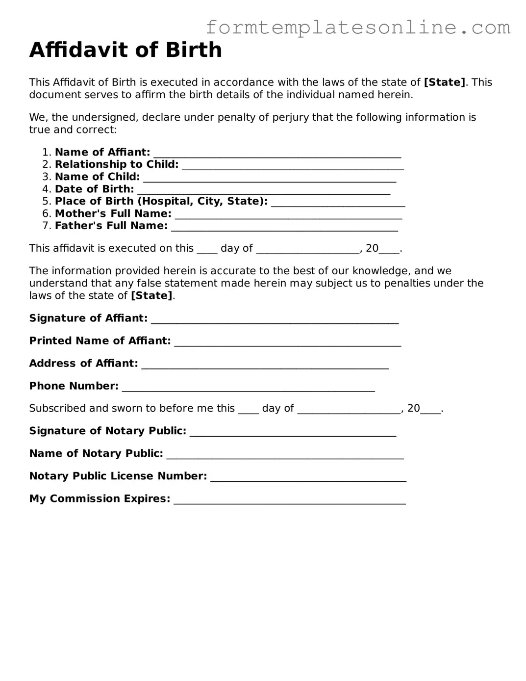 Attorney-Approved Affidavit of Birth Template