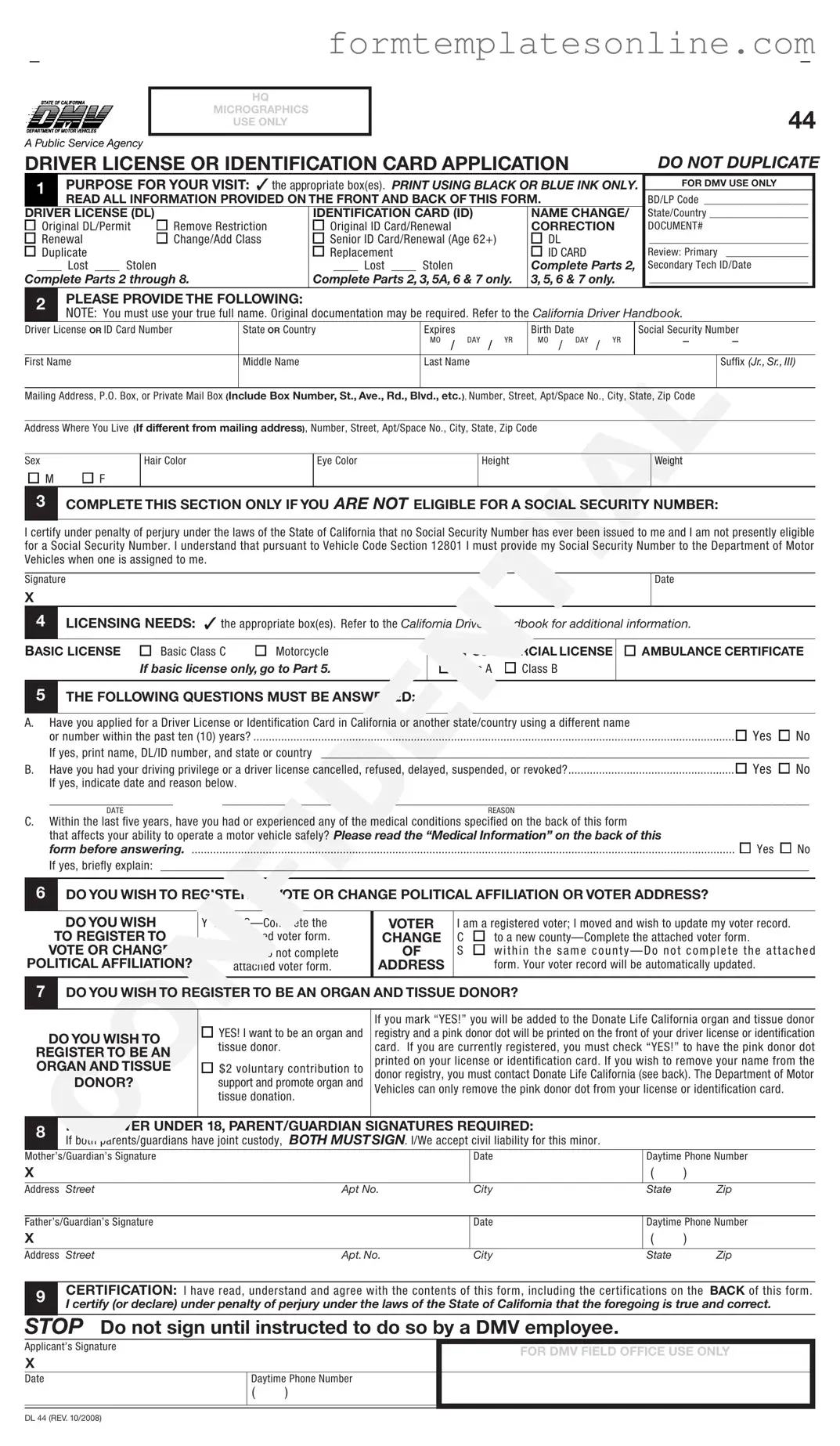 Ca Dmv Dl 44 PDF Form