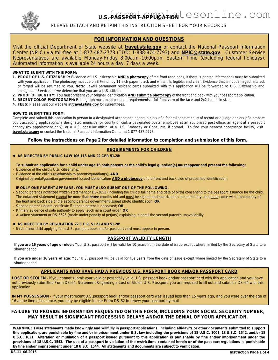 DS-11 U.S. Passport application PDF Form