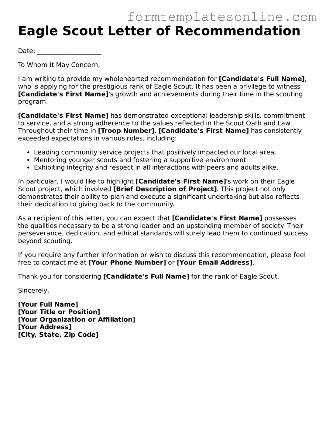 Attorney-Approved Eagle Scout Letter of Recommendation Template