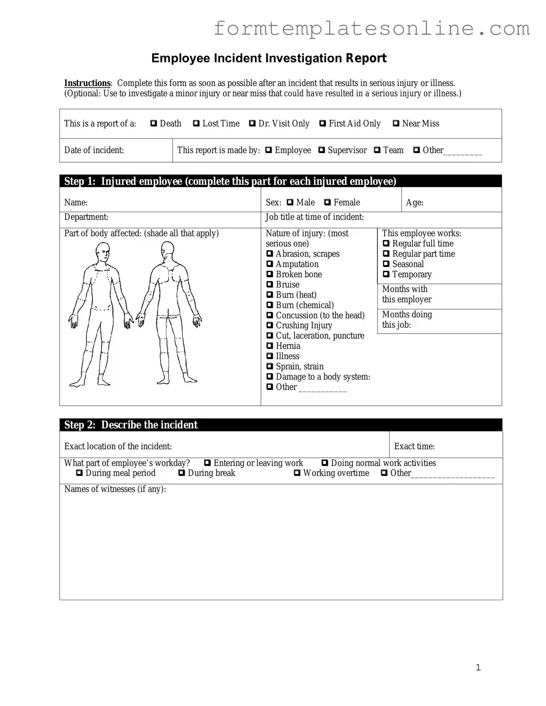 Employee Accident Report PDF Form