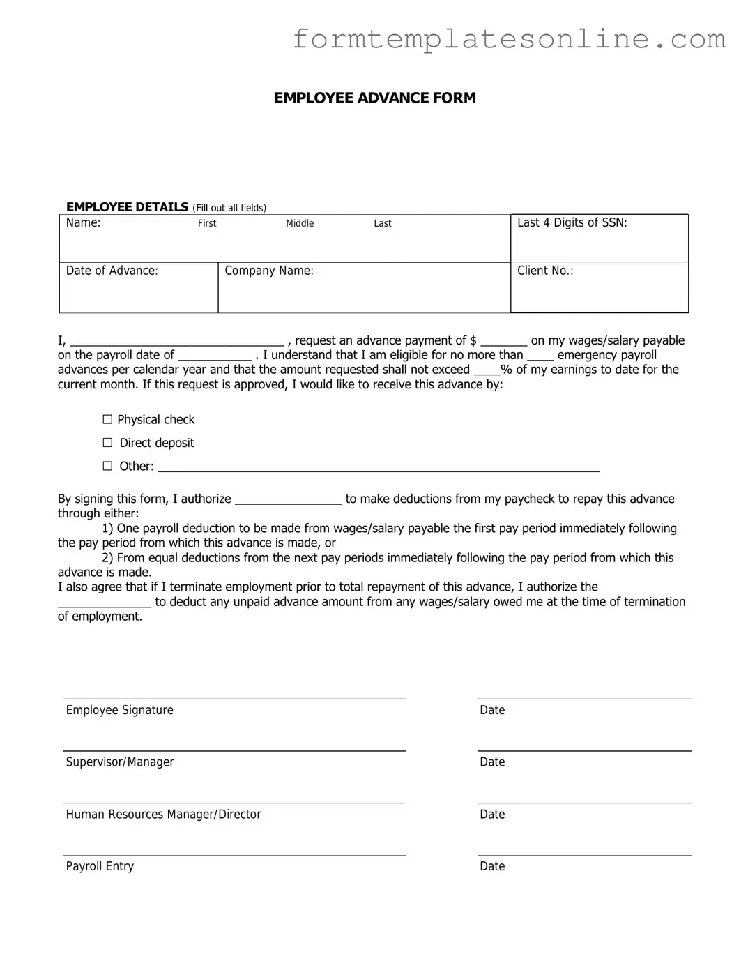 Employee Advance PDF Form
