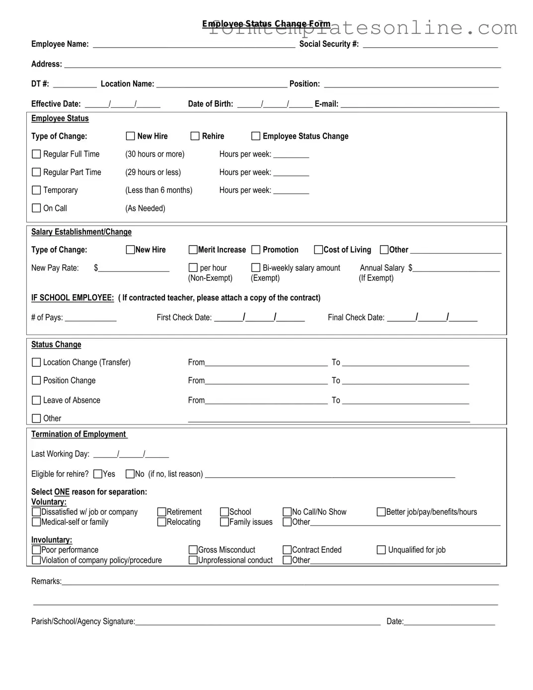 Employee Status Change PDF Form