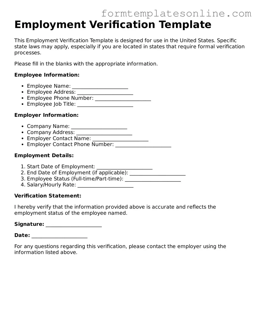 Attorney-Approved Employment Verification Template