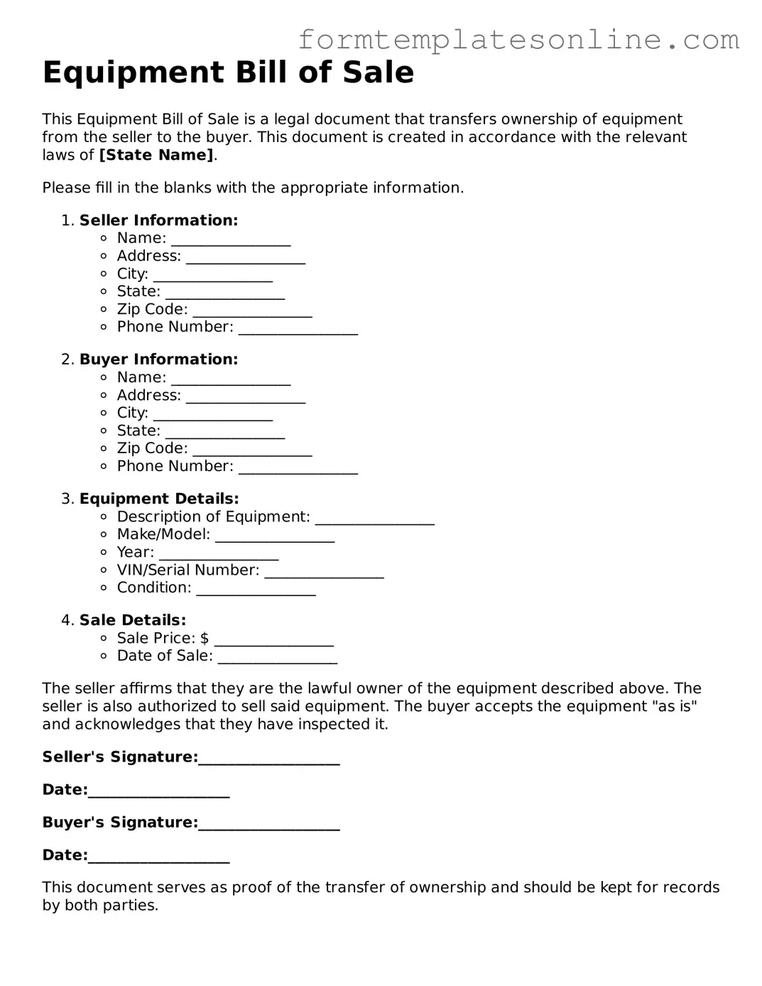 Attorney-Approved Equipment Bill of Sale Template