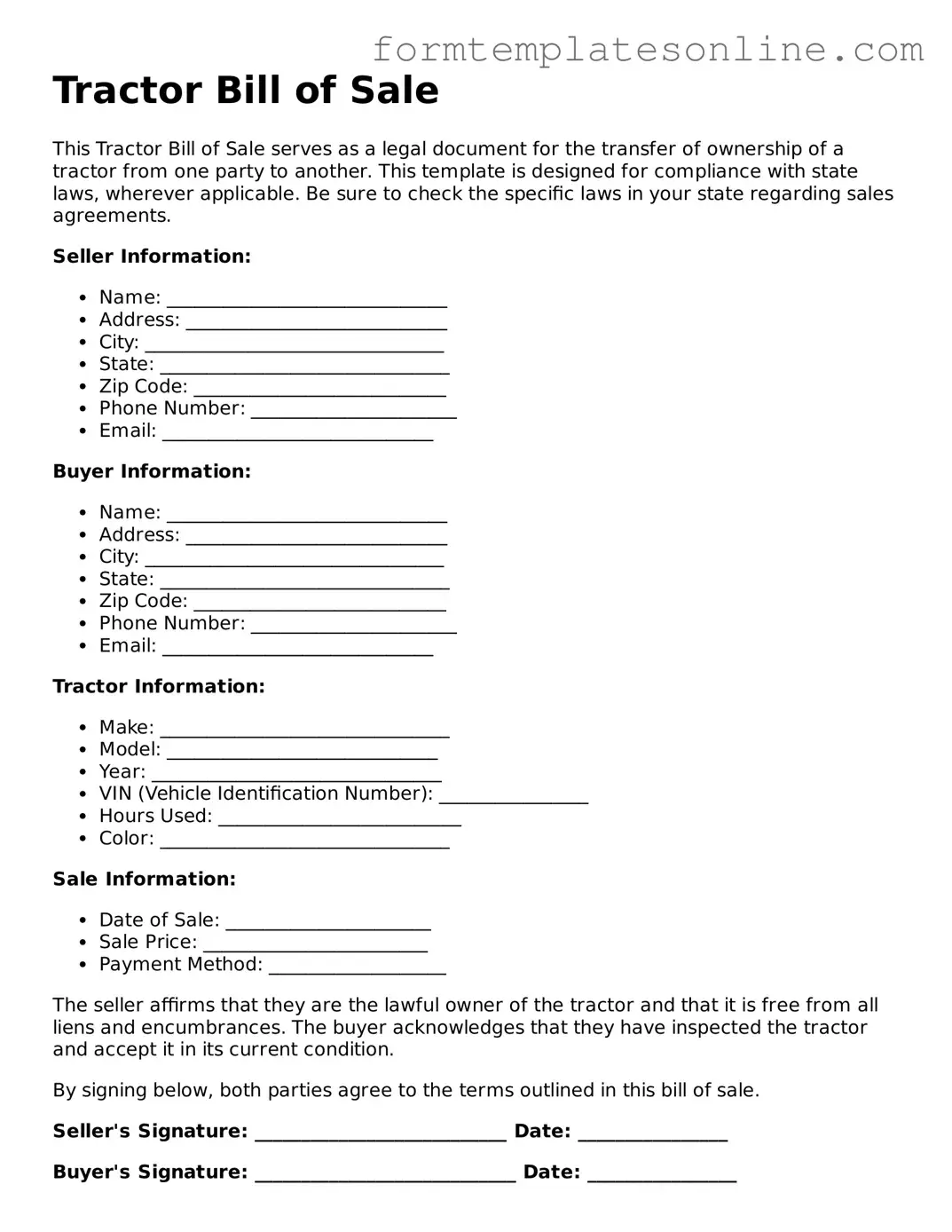 Attorney-Approved Tractor Bill of Sale Template