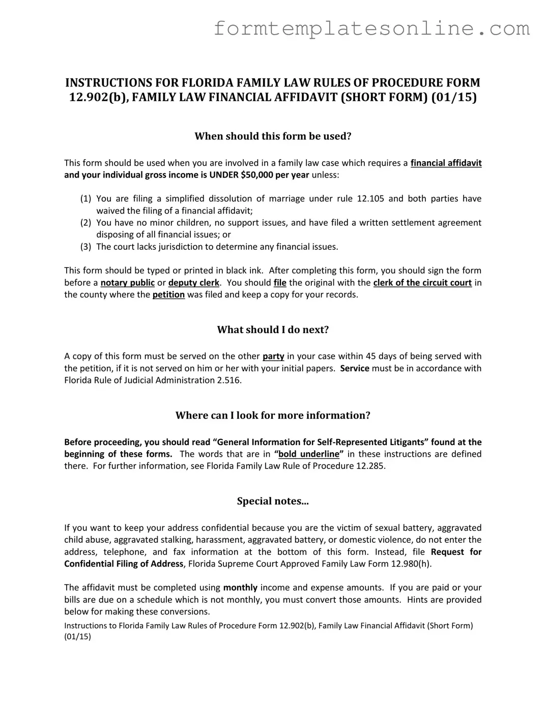 Florida Financial Affidavit Short 12.902(b) PDF Form