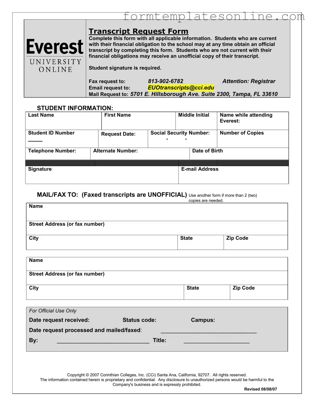 Everest University Transcript PDF Form