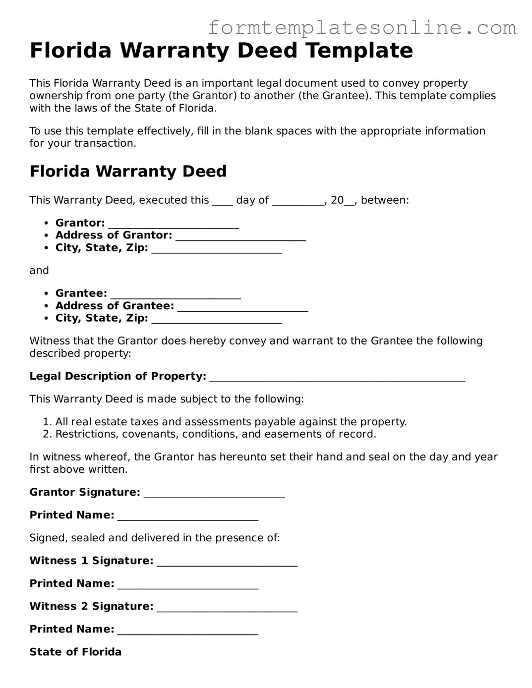 Valid  Deed Form for Florida