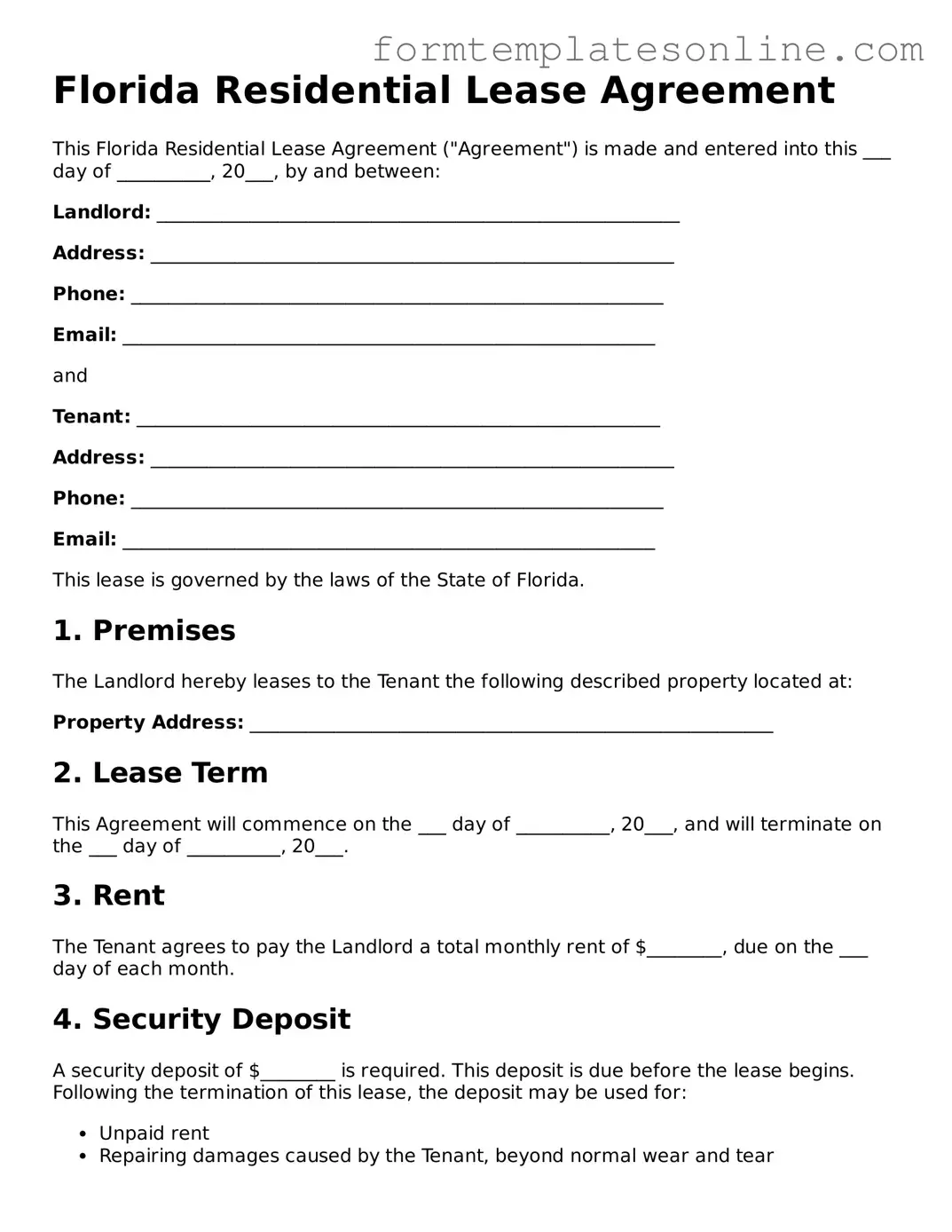 Valid  Lease Agreement Form for Florida