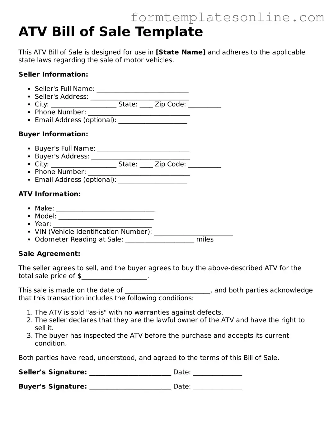Attorney-Approved ATV Bill of Sale Template