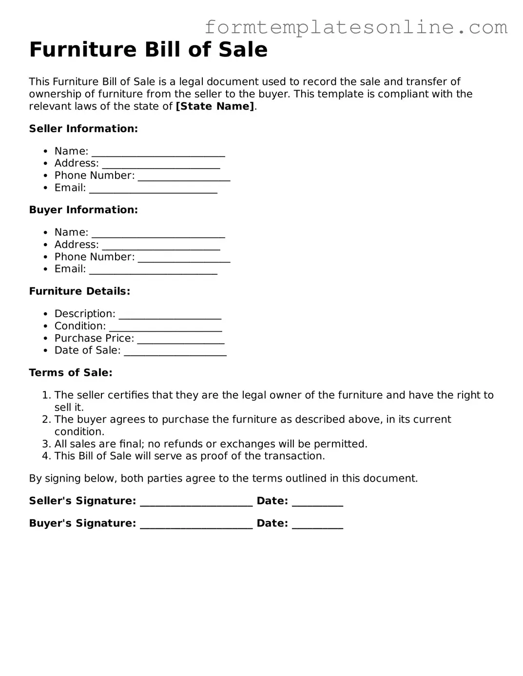 Attorney-Approved Furniture Bill of Sale Template