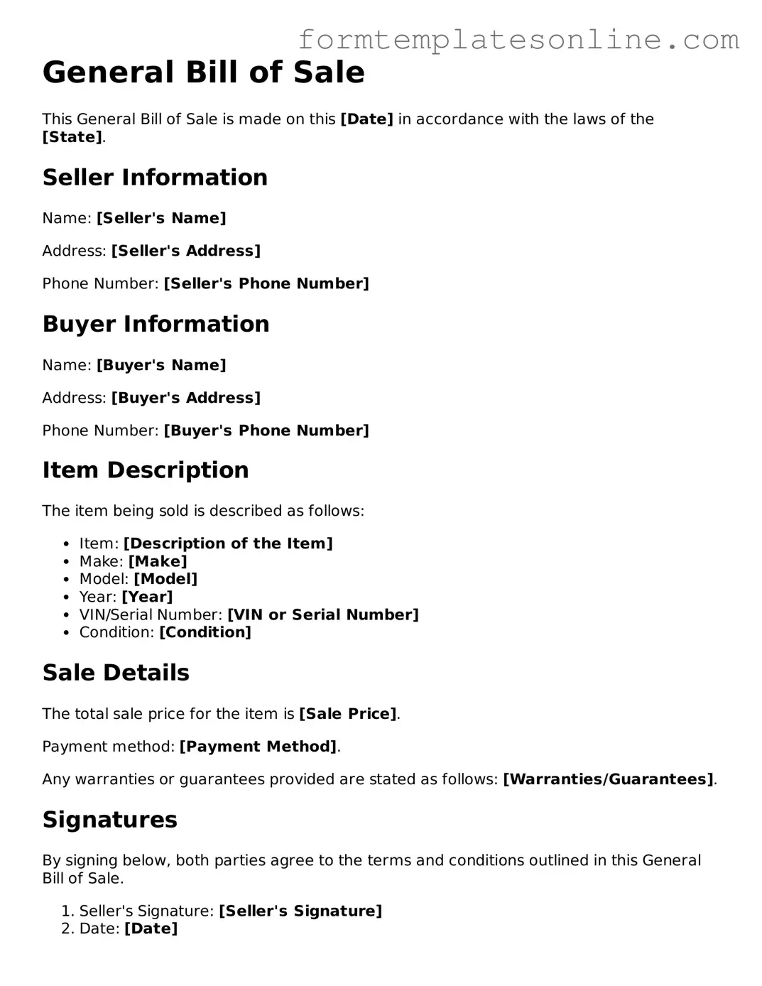 Attorney-Approved General Bill of Sale Template