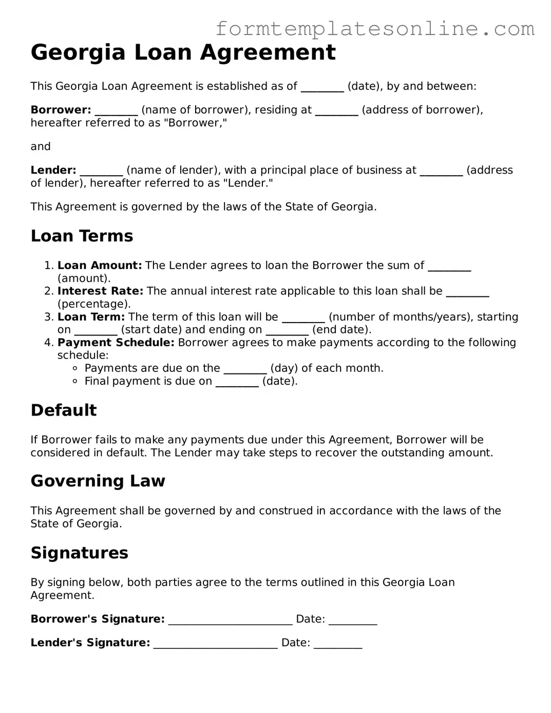 Valid  Loan Agreement Form for Georgia