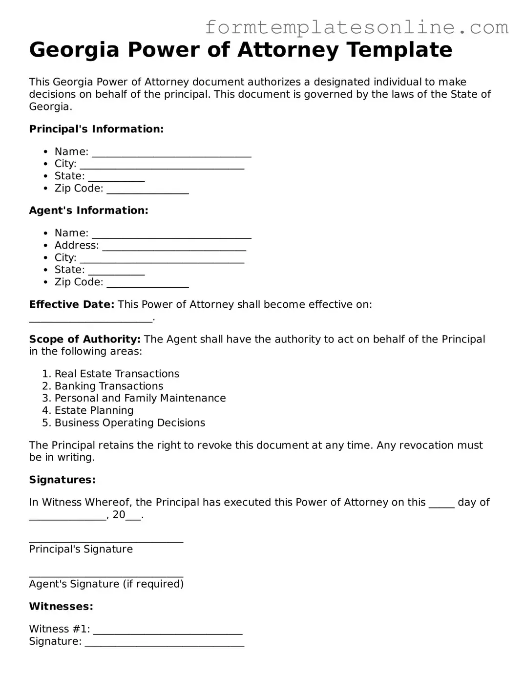 Valid  Power of Attorney Form for Georgia