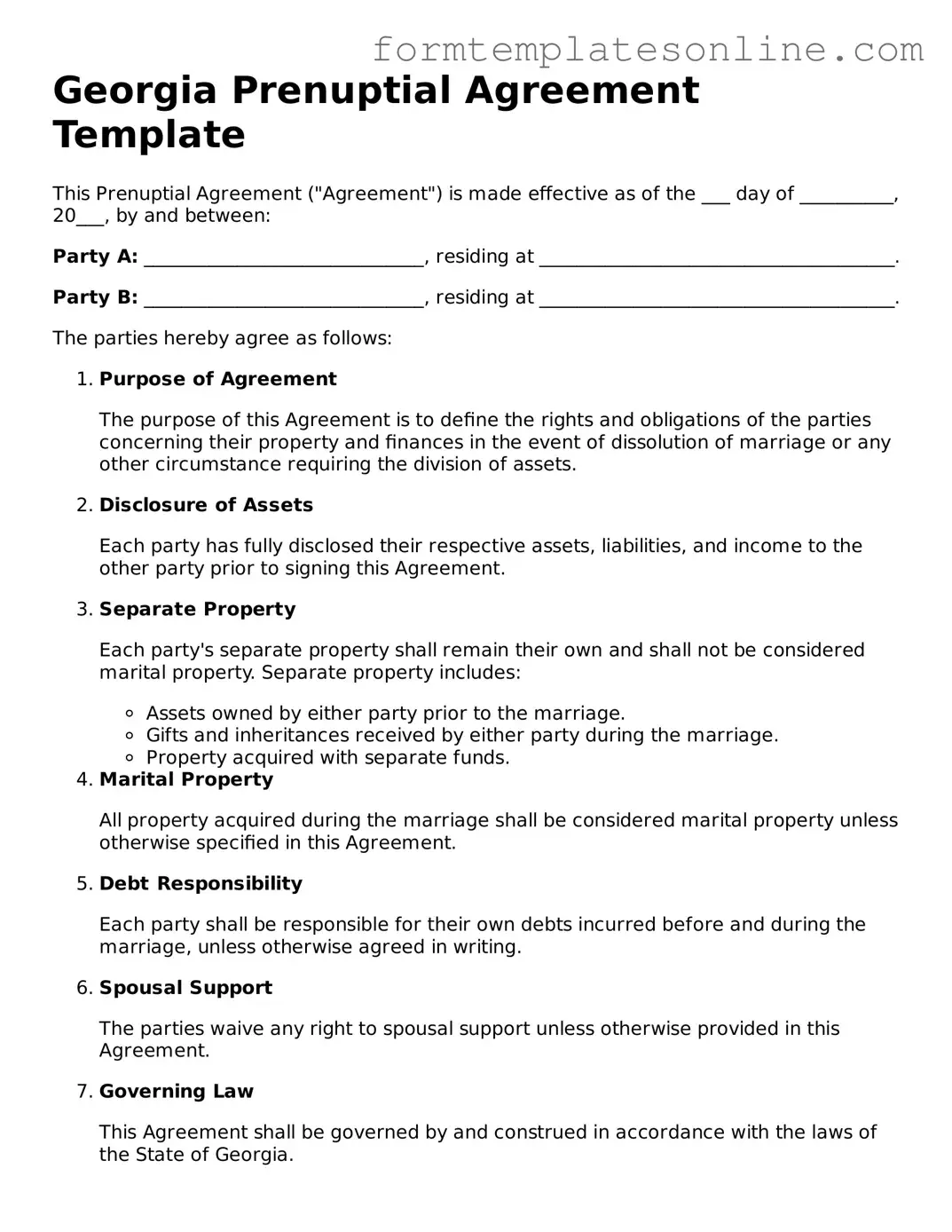 Valid  Prenuptial Agreement Form for Georgia