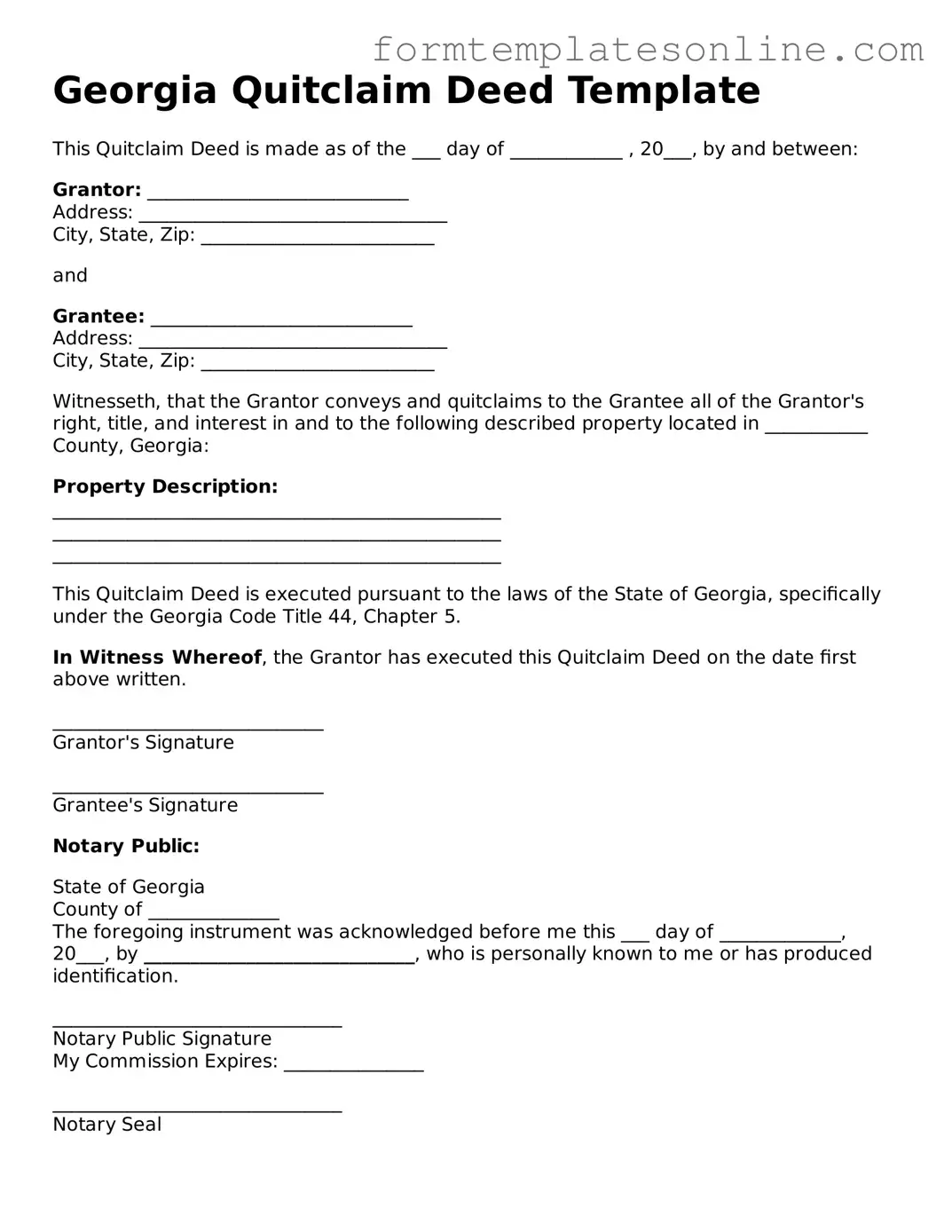 Valid  Quitclaim Deed Form for Georgia