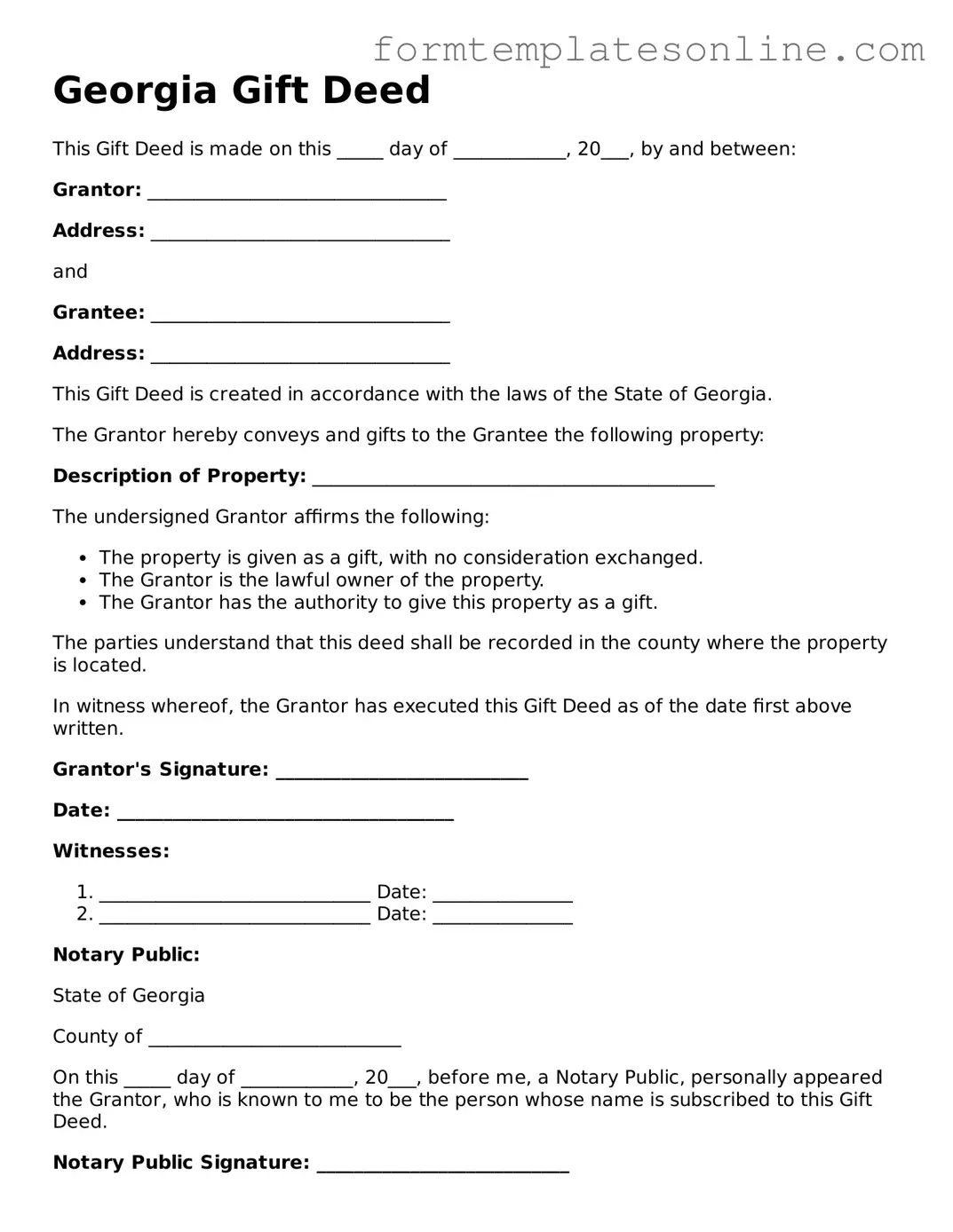 Valid  Gift Deed Form for Georgia